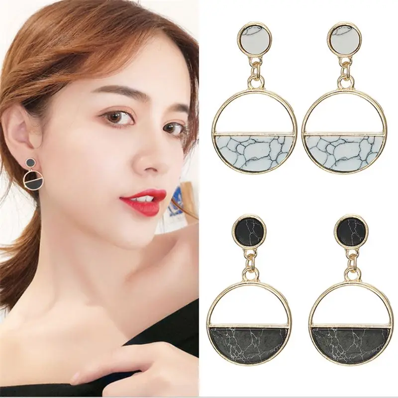 

ANGELADY 1 Pair Acrylic Marble Drop Earrings Geometric Circular Earrings Women Fashion Jewelry 4 Colors