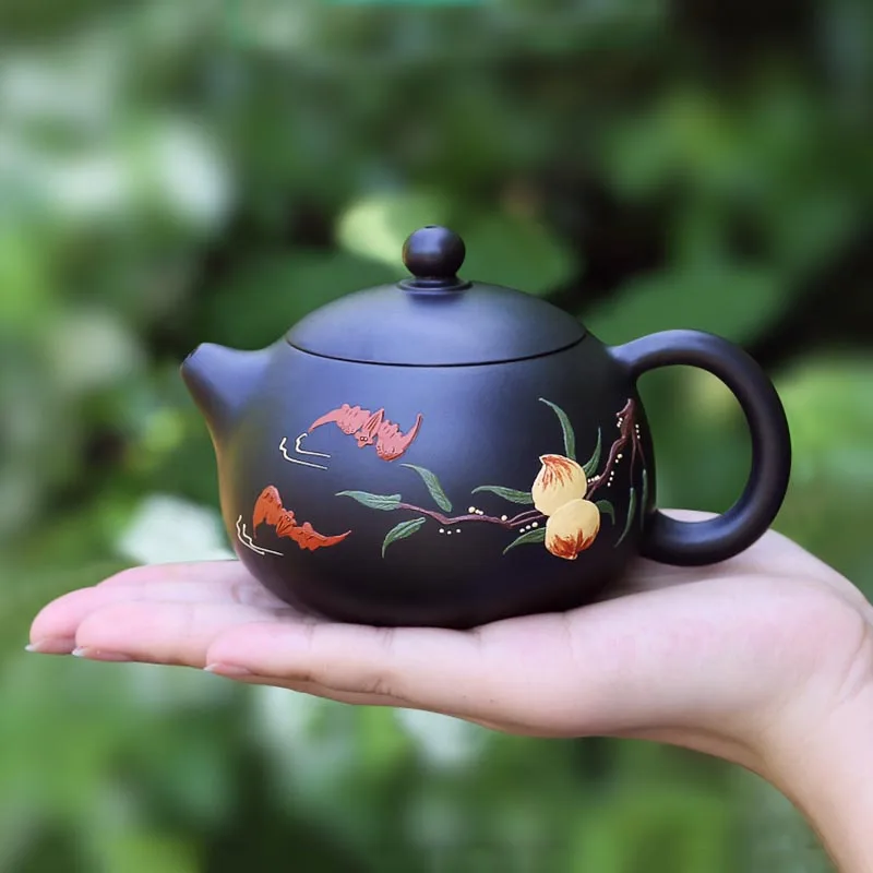 230ML Authentic Yixing Purple Clay Teapot Famous Handmade Peach Pattern