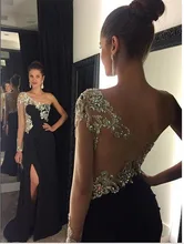 Mermaid Evening Dresses 2017 Shoulder Sleeveless Backless Sweep Train Chiffon Crystal Prom Dresses Gowns 2017 Custom Made