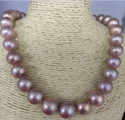 

FREE SHIPPING HOT sell new Style >>>elegant huge 12-14mm perfect round south sea lavender pearl necklace 18" 925s