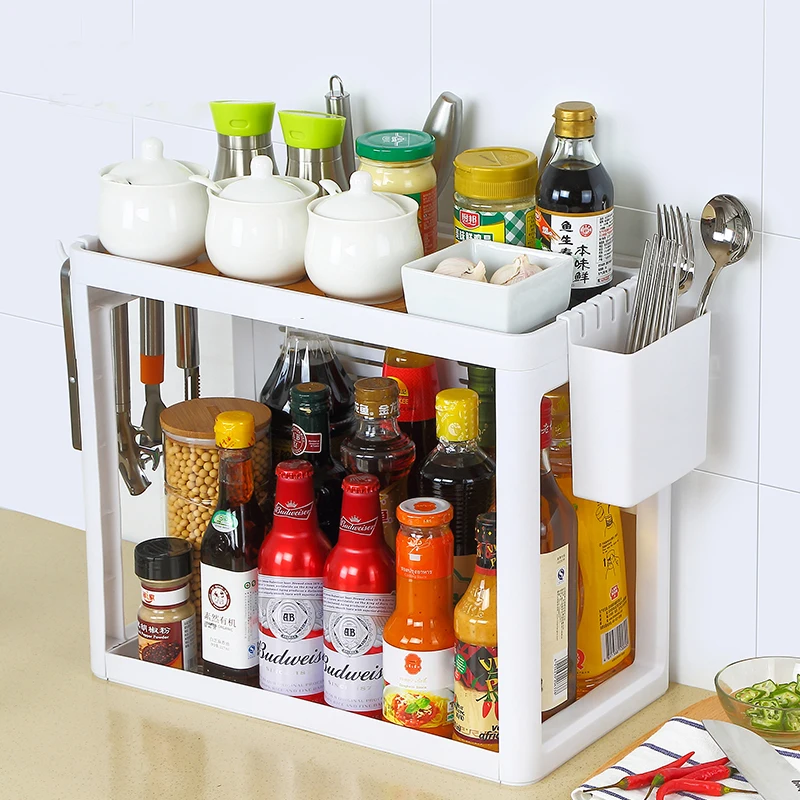 

050 Double layer combined rack Multi function kitchen knife holder chopsticks tube double deck storage rack 42*22*35cm