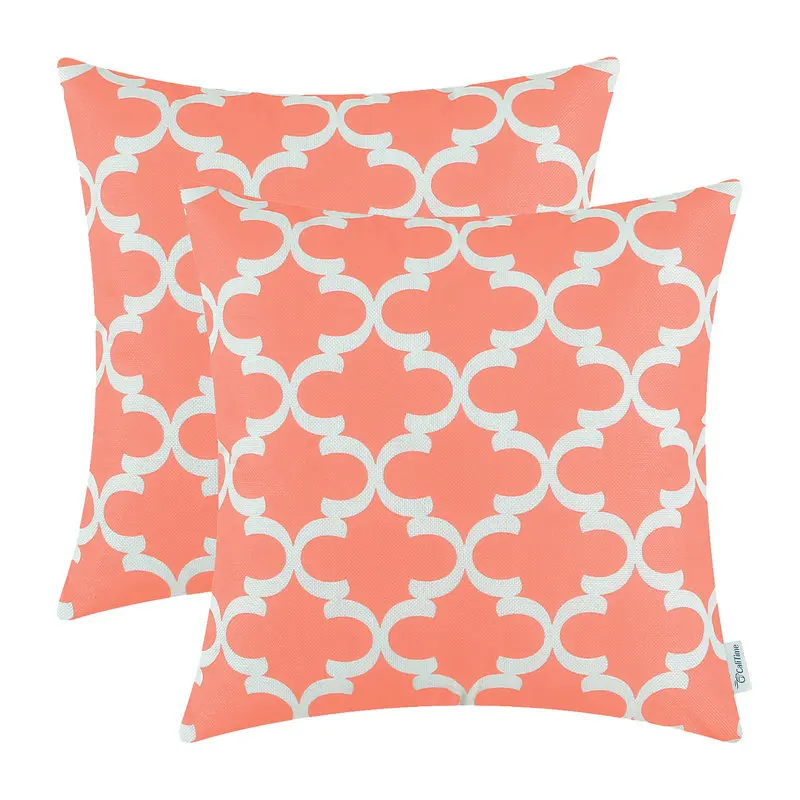 2PCS Square CaliTime Coral Pink Cushion Cover Pillows Shell Quatrefoil