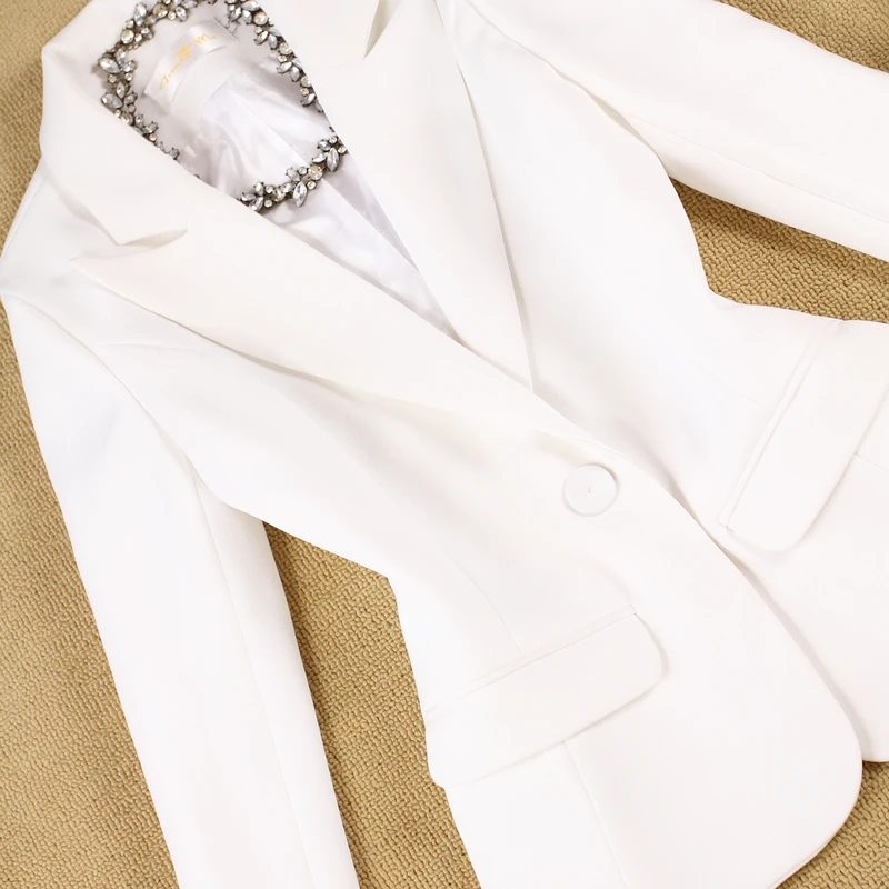 Женские Белые Костюмы Блейзер с брюками женские костюмы из двух частей