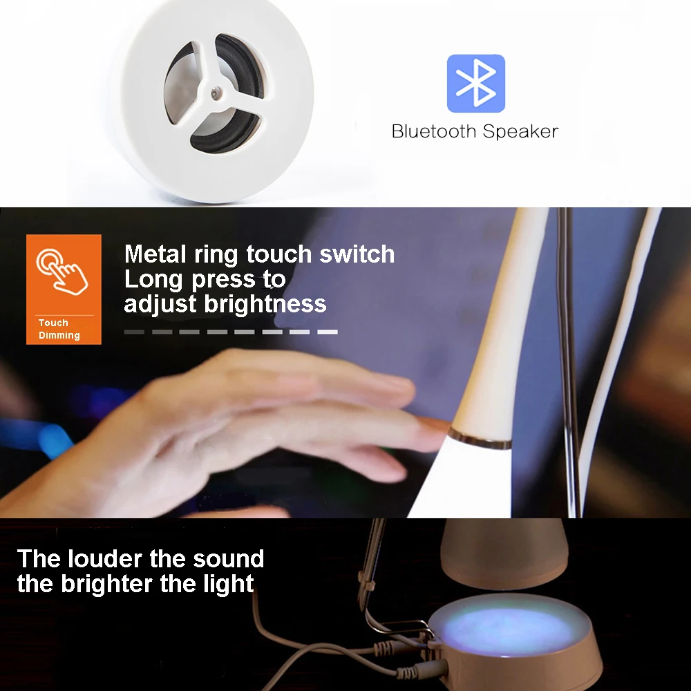 Bluetooth аудио Led Настольная лампа сенсорный выключатель перезаряжаемые затемнения беспроводной зарядки выход USB чтения спальня наст
