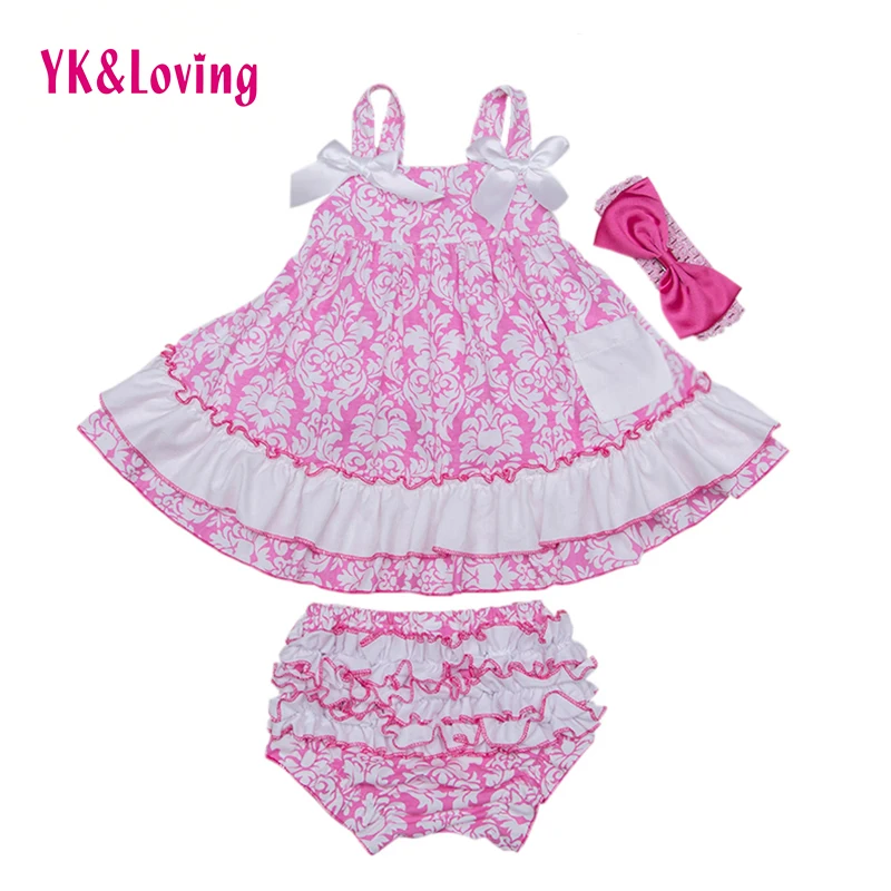 

High Quality Cotton Baby Girls Ruffled Swing Top Clothing Bloomer Sets  Leopard sling Swing Dress Back Infant Girls Clothes