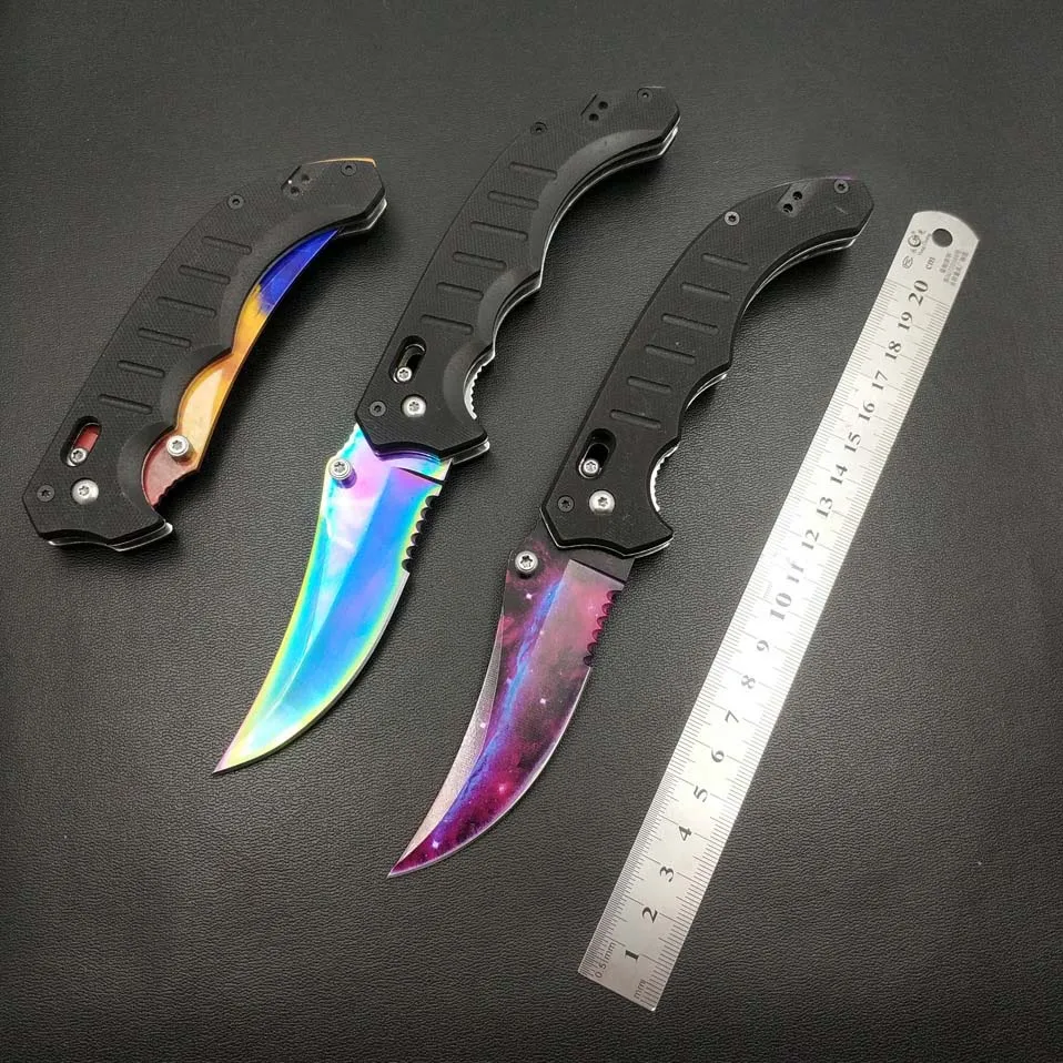 Baratos Dropship táctico CSGO Real plegable flip cuchillo se desvanecen en los colores hoja Galaxy táctico se desvanecen de supervivencia de cuchillos