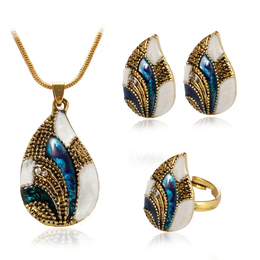

2018 New Water Drop Jewelry Sets Fashion Indian Jewelry Necklace Pendant Ring Earrings Per Set Jewelry Earings Fashion Jewelry