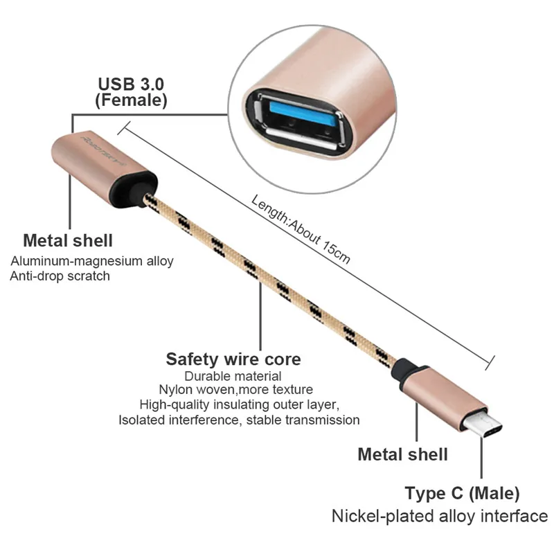 Robotsky type C USB 3,0 адаптер типа OTG-C кабель для быстрой синхронизации данных разъем USB-C кабель для huawei P9 Xiaomi 4C 5 samsung S8
