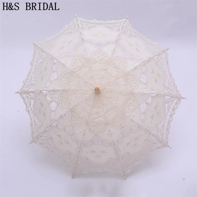 H&S BRIDAL Umbrella Vintage Victorian White Lace Manual Opening Wedding Umbrella Black Bride Parasol For Wedding Shower