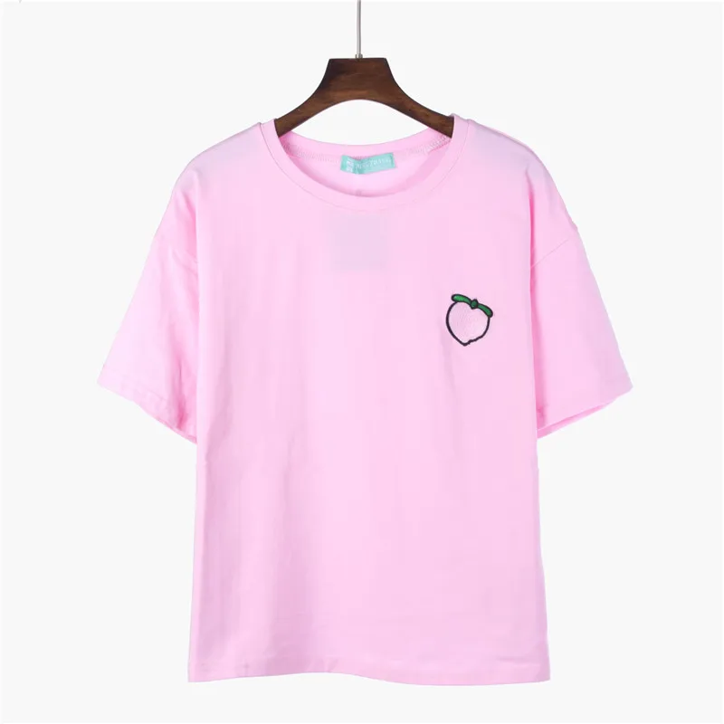 Harajuku Embroidered Top 2018 Summer T Shirt Women Tops Peach Pineapple Banana Cherry Fruit Short-sleeved T-shirt Loose T Shirts