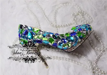 

2018 New Luxury Fashion Blue Crystal Wedding Dress Shoes Diamond Rhinestone Bridal Dress Shoes Glitter Party Dancing Prom Shoes