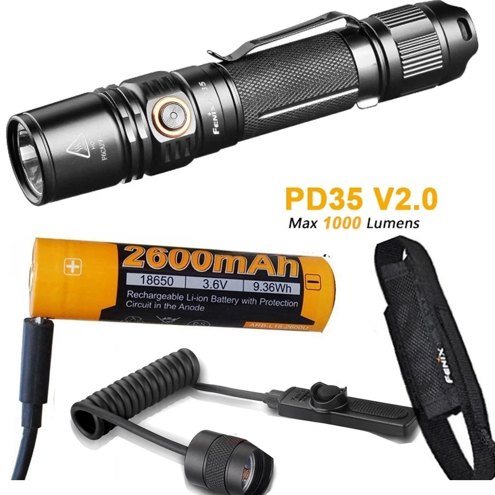

Fenix PD35 V2.0 2018 Upgrade 1000 Lumen Flashlight with ith ARB-L18-2600U 18650 Battery,Charge Cable,holster,AER-02 switch