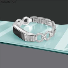 XBERSTAR браслет часы ремешок для Fitbit Alta/HR со стразами Diamonded нержавеющая сталь ремешки наручных часов