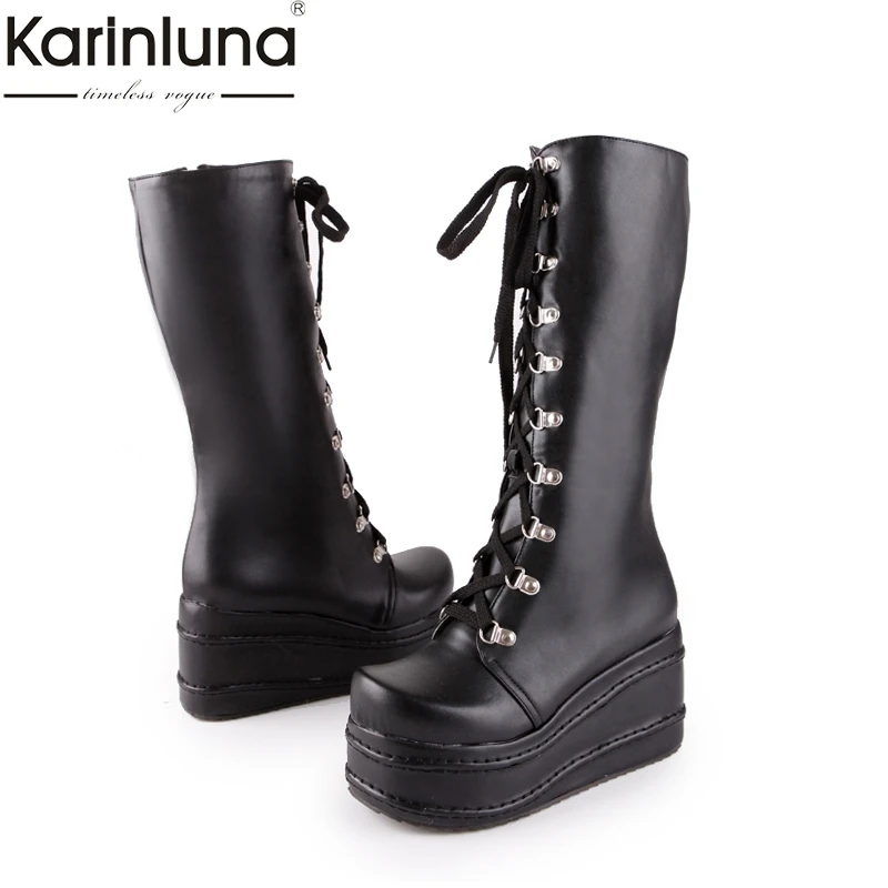 

KarinLuna large sizes 31-49 customized fashion punk cosplay boots woman shoes platform winter wedge high heel knee high boots