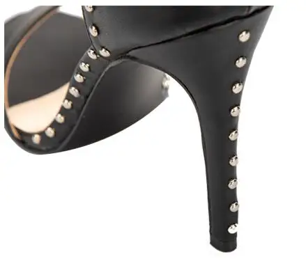 Women Leather Rivet High Heels Female Shoes Sexy Ankle Summer Shoes Peep Toe women pumps Sandal sandalia feminina D048