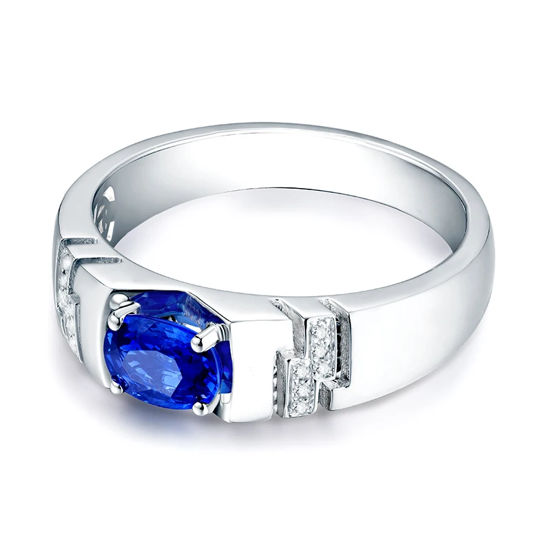 LOVERJEWELRY мужские кольца 1ct Натуральный Синий сапфир Настоящее Твердое 14K белое