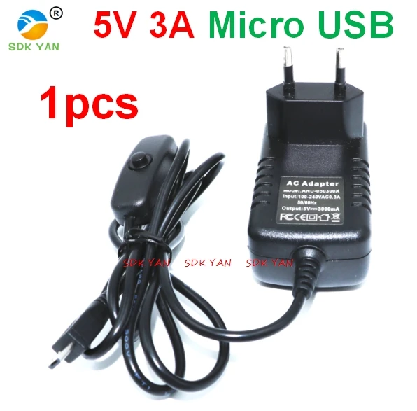 1 шт. ЕС Plug 5 В 3A кнопка включения Micro USB Интерфейс Мощность Зарядное устройство
