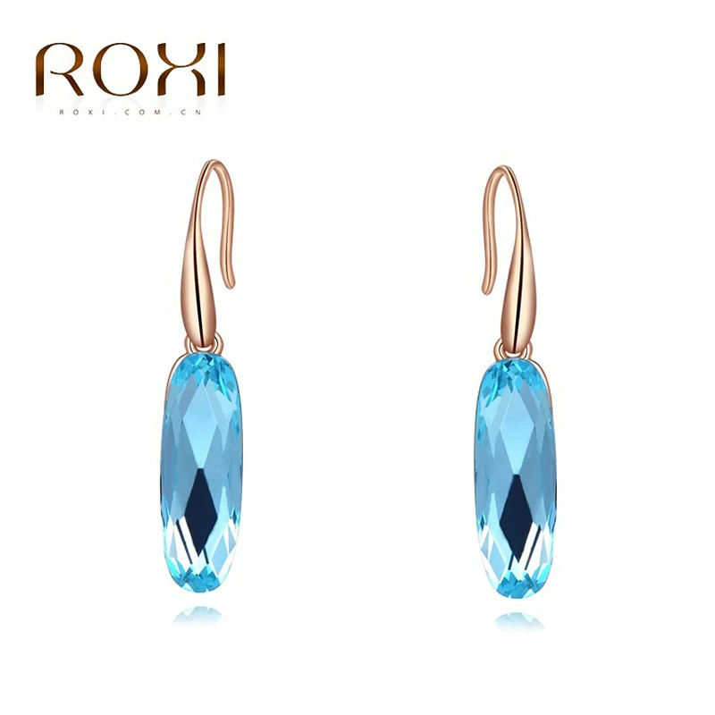 ROXI Австрийские длинные синие Кристальные серьги, красочные геометрические серьги-гвоздики, элегантные серьги для женщин, массивные ювелирные изделия, Прямая поставка
