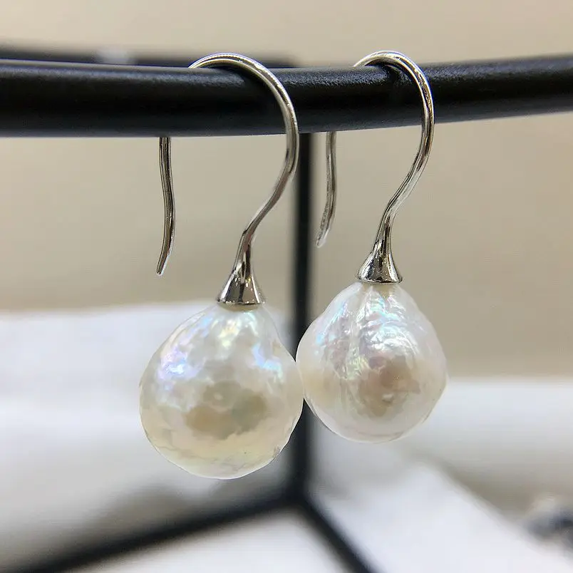 White and silver baroque pearl earrings 925 baroque pearl earrings