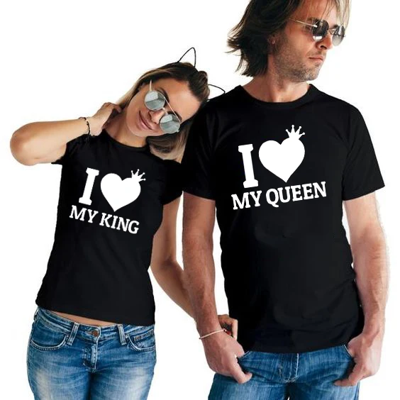 Парные футболки «I Love My King» I Love My queen одинаковые футболки для пар «I Love My queen» модные футболки для влюбленных с графикой Tumblr