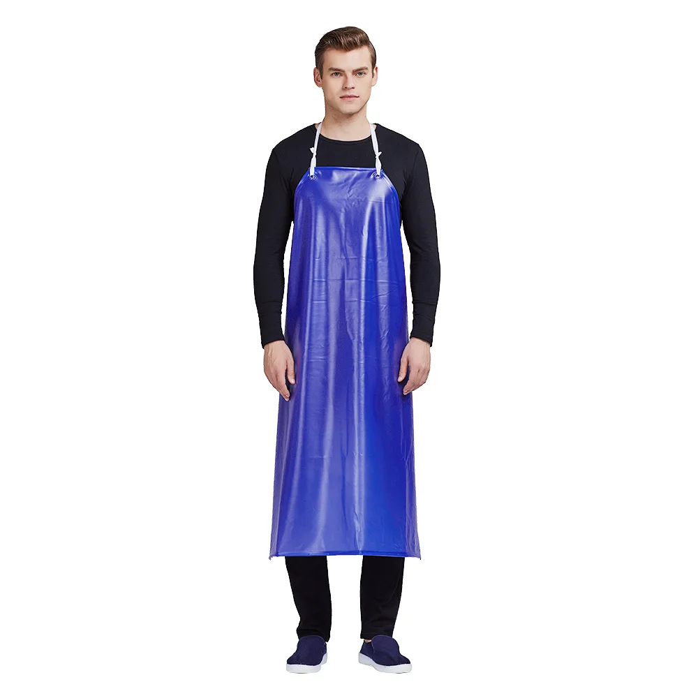 

Men's and women's kitchen PVC simple sleeveless long section thick blue industrial waterproof apron