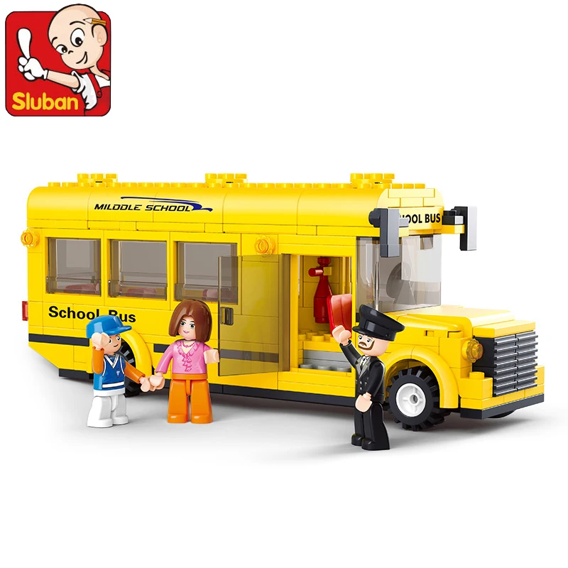 

Sluban 0507 Block City School Bus Building Blocks 218pcs Yellow Truck Bricks Car Model Minifigures Building Toys Children Gifts