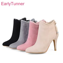 Flambant neuf chaud hiver Glamour gris abricot femmes bottines rose confortable dame chaussures à talons hauts EY11 Plus grande taille 11 32 43 48