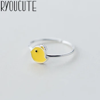 

RYOUCUTE 100% Real Silver Color Jewelry Fashion Big Yellow Chicken Rings for Women Bijoux Statement Antique Ring Anillos