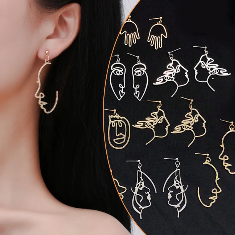 Girls Multiple Choice Earrings Retro Metal Alloy Fashion Abstract Hollow Out Dangle Earrings New earring Face 2018 New Hot