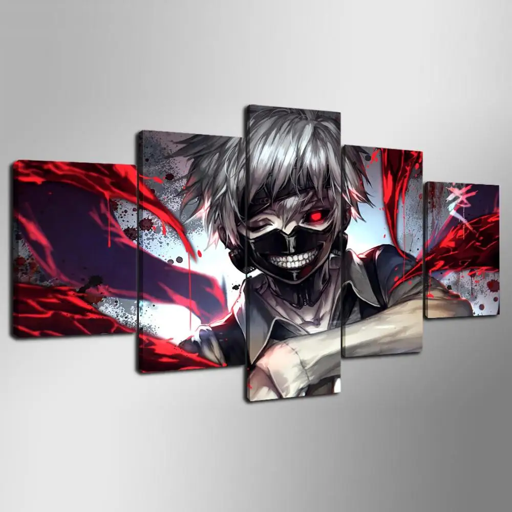 5 Panels Wall Art Anime Ken Kaneki Tokyo Ghoul Paintings Canvas Poster Unframed Im53 Canvas Poster 5 Panel Wall Artpanel Wall Art Aliexpress