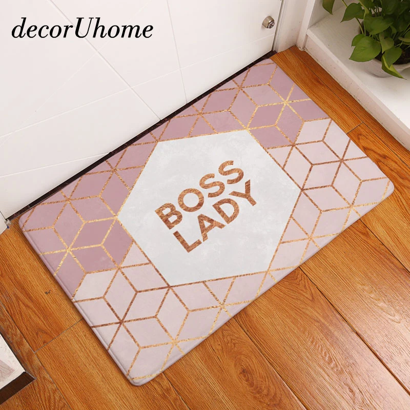 decorUhome Nordic Waterproof Anti-Slip Letter Door Mat Geometric Carpets Bedroom Rugs Decorative Stair Mats Home Decor Crafts