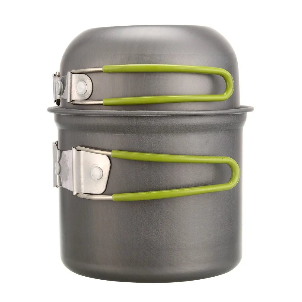 Outdoor Aluminum Pots Pans Bowls with foldable handle Camping cookware