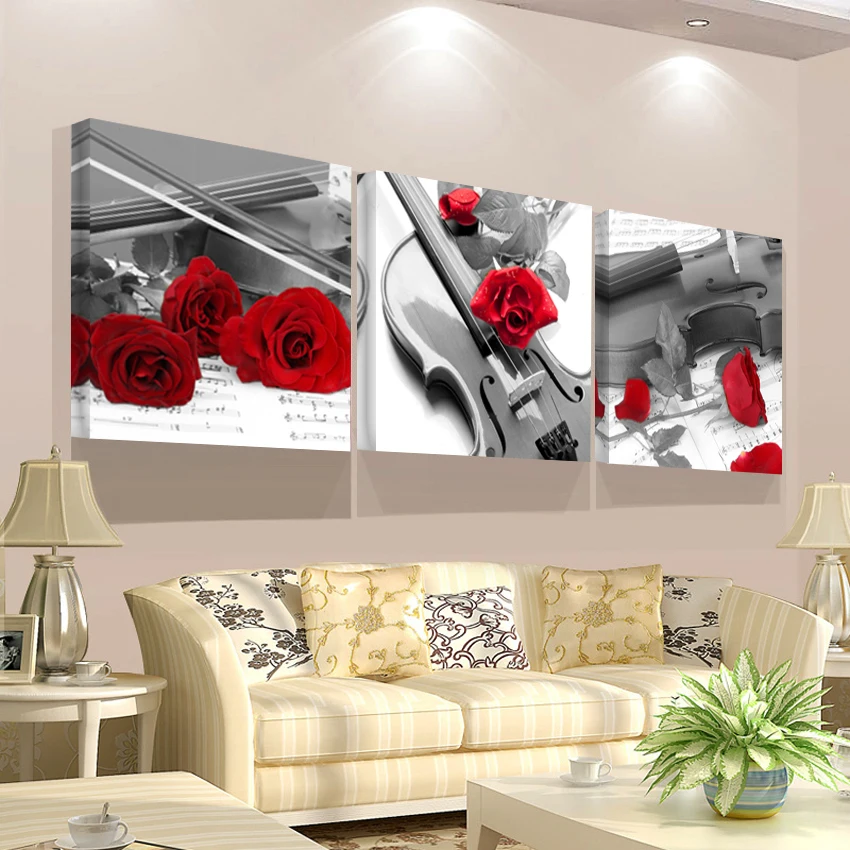 

Unframed HD Print Wall Art Canvas Modular Triptych Flowers Painting Picture of Abstract Red Rose Living Room Home Decorations