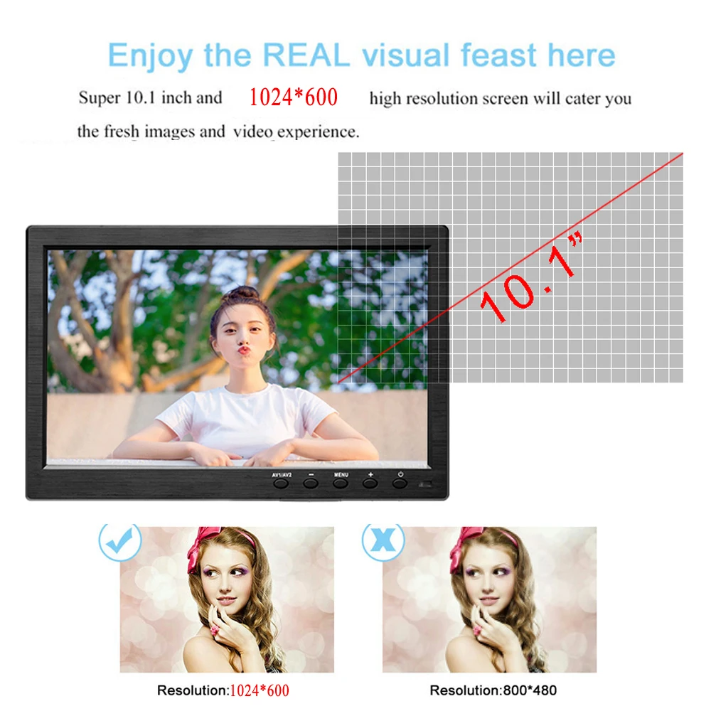 Podofo 10 1 дюймовый ЖК монитор HD мини Телевизор и компьютер цветной экран 2 канальный