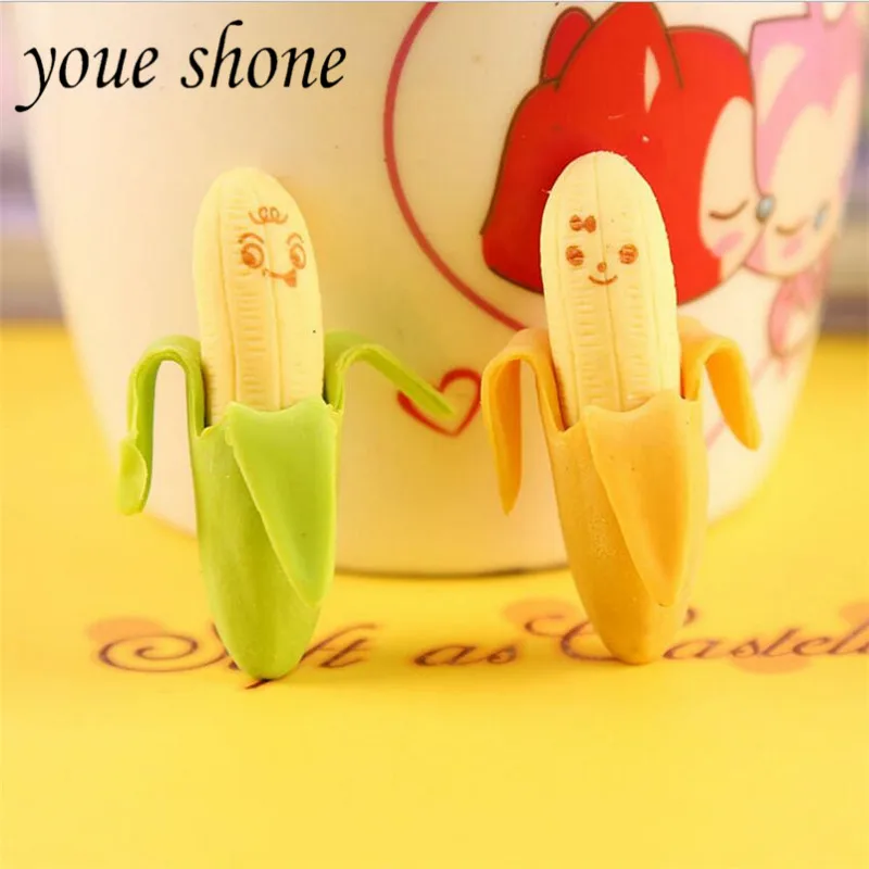 

2 Pcs/ Kawaii Banana Eraser Fruit Pencil Rubber Novelty For Kids School Supplies Student Office Stationery