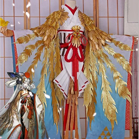 

COSPlAY Mobile Game Onmyoji Catch bird New skin Golden crane feather 6pcs Cos Clothes