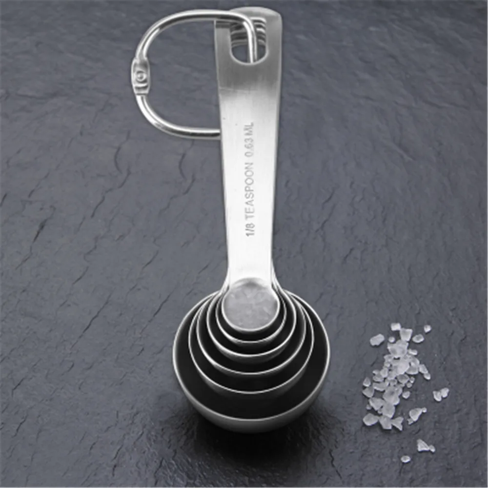 Stainless Steel Measuring Spoon Scoop Coffee Tea Cake Powder Baking Handle Durable Cutlery Spoon Kitchen Tool Acessories 6PCS