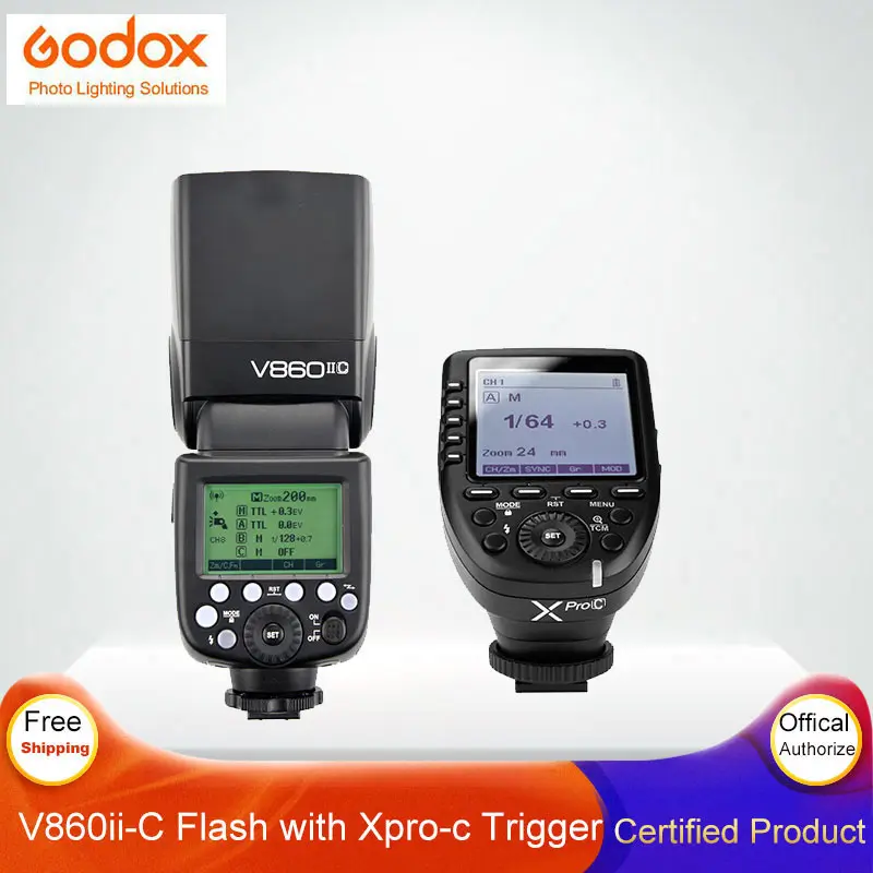 

Godox V860II-C v860ii 2.4G Speedlite Flash +Xpro Xpro-c Triggers with High Power Lithium Battery GN60 TTL HSS For Canon Cameras