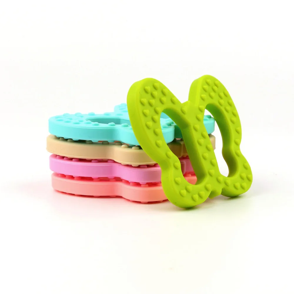 

TYRY.HU 10PCS/Lot Butterfly Silicone Teether Toy Tooth Gum Teething Pacifier Chain Pendant Kit Gift Food Grade Silicone BPA Free