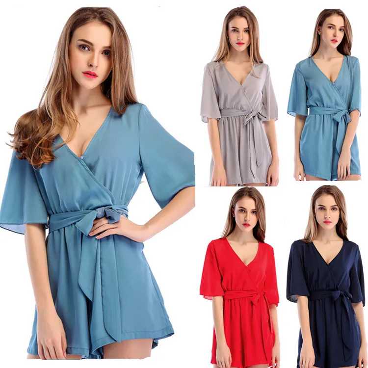 

summer new Pure color women jumpsuit real Pat candy color chiffon leisure European and American