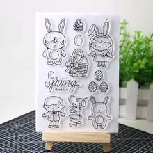 

Boy and girl Rabbits silicone Clear Stamps for DIY Scrapbooking Paper Craft supplies seal stamp new arrival