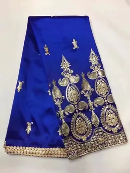 

African George Lace Indian Design Red For Nigerian Wedding Dress Tissu Sequined Gold Line Embroidered Guipure Lace Silk Fabrics