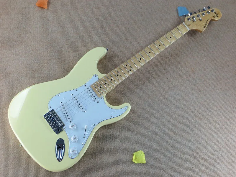

Free shipping highest quality F 3S Cream yellow guitar, Maple Groove Fretboard big headstock Electric guitar 7-17