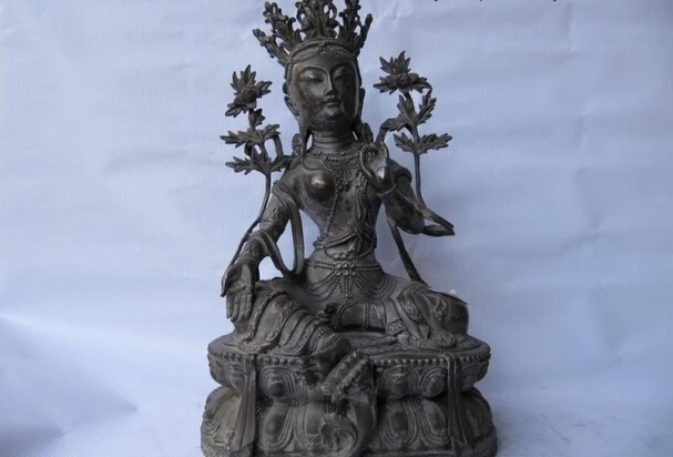 

fast shipping USPS to USA S0655 Tibet Pure bronze Copper padma Green Tara Kwan-yin Goddess GuanYin Buddha Statue