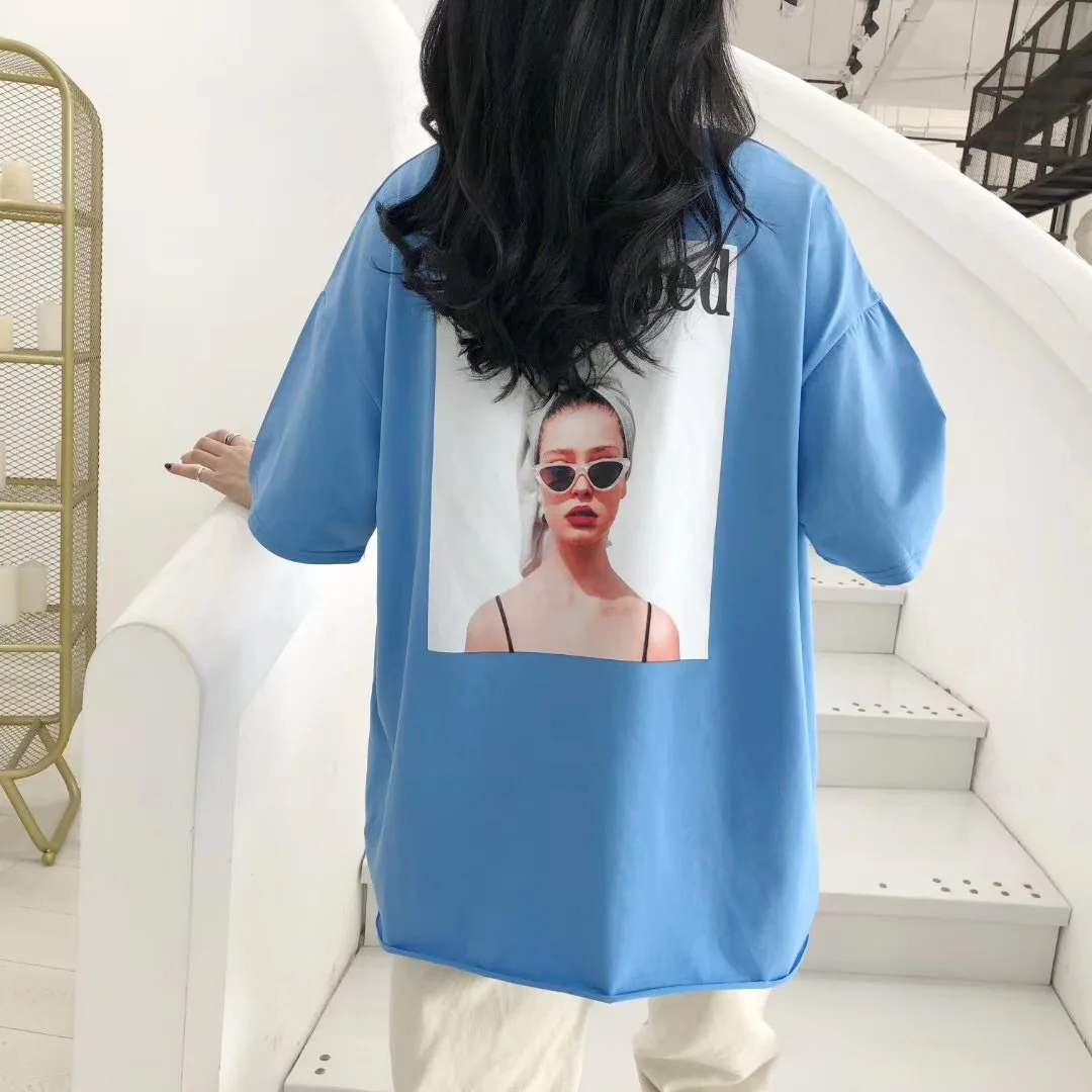 

Shuchan Character Cotton T-shirt For Women 2019 New Short Sleev Summer Top Women Loose Korean Casual Tees Basic Free Shirts