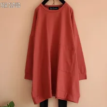 82 плюс размер Корейская одежда женская футболка с длинным рукавом Базовая рубашка однотонная хлопок карман Большие футболки