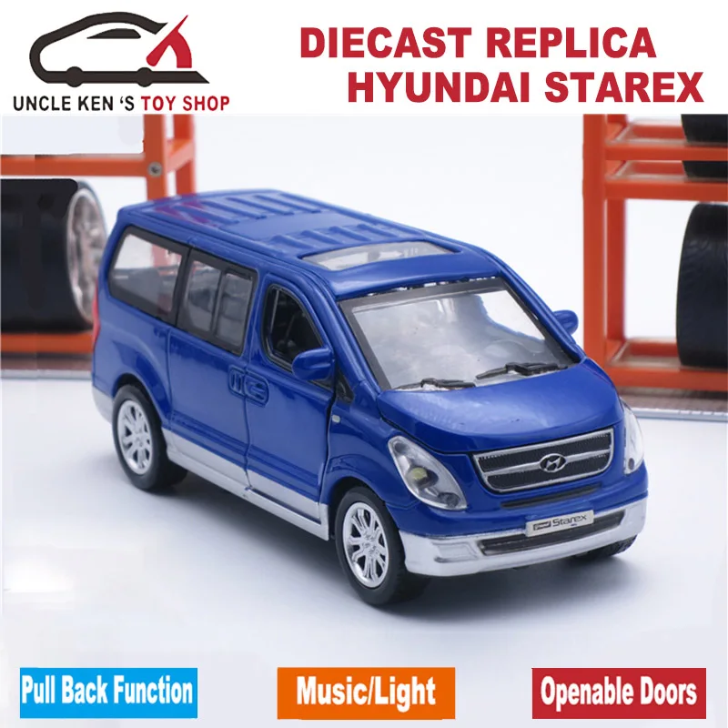 Весы hyundai Starex литые под давлением модели автомобилей, металлический мини-фургон, детские игрушки с подарочной коробкой и функциями - Цвет: Небесно-голубой