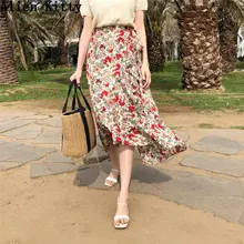 Alien Kitty/Лидер продаж, летняя Милая Повседневная элегантная свободная простая шифоновая юбка до середины икры трапециевидной формы, свободная красная юбка-годе