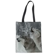 THIKIN Белый Волк узор ручные холщовые сумки для женщин 3D Животные дизайн для женщин Экологичные дорожные сумки для покупок для девочек