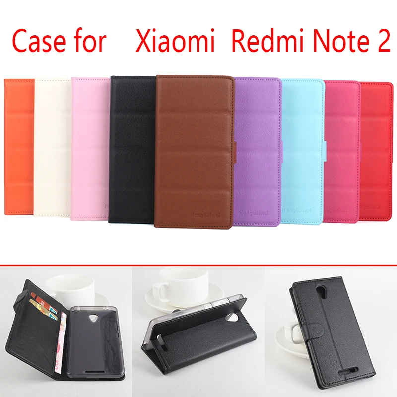 

For Xiaomi Redmi Note 2 Phone Case Flip Pure Color Lichee Pattern PU Leather Wallet Case Cover Cash/Card Slots sanheng